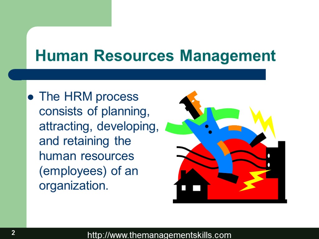 2 Human Resources Management The HRM process consists of planning, attracting, developing, and retaining